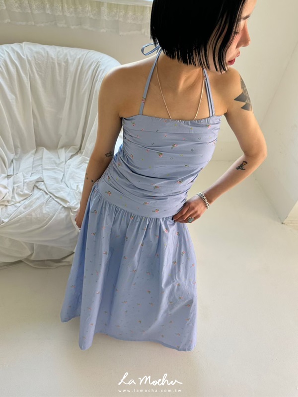 兩穿碎花抓皺洋裝